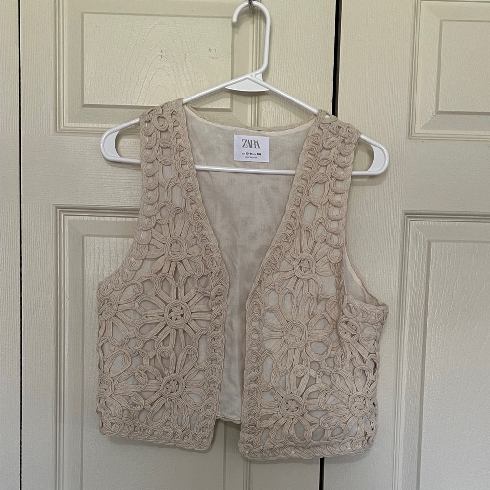 Zara Cream Crochet Open Vest
